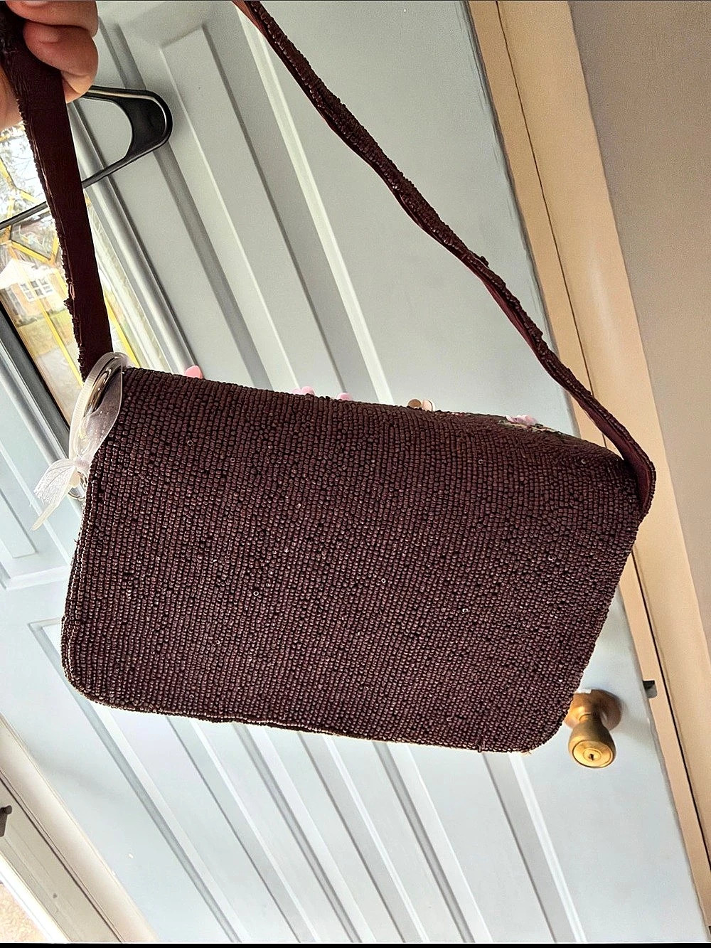 Anuschka Beaded Crossbody Bag in Brown & Pink NWT - Picture 5 of 7